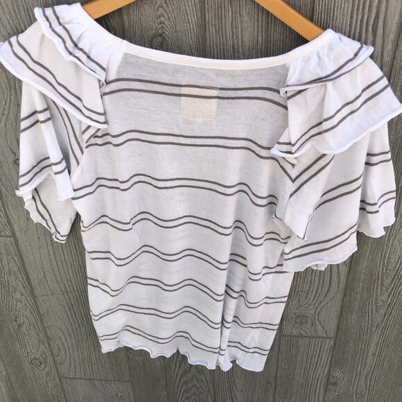 Chaser GAUZY JERSEY RUFFLE SHOULDER FLOUNCY Raglan - Picture 6 of 6